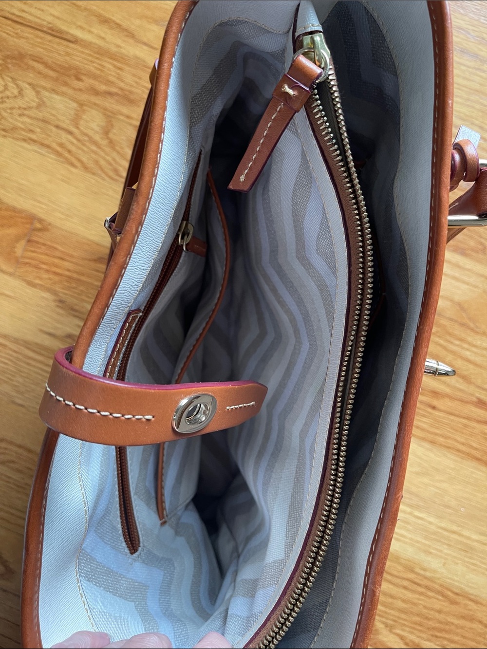 Dooney & Bourke Elephant Gray Tote with Brown Leather Trim - Picture 4 of 9